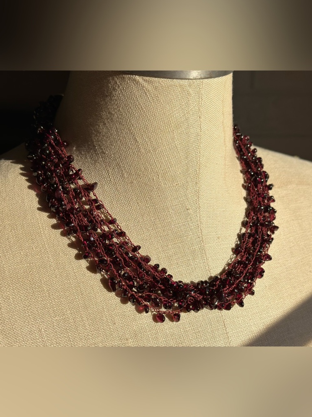Multi-Strand Garnet Chip Necklace – Boho Statement Piece